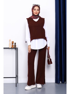 Bordo Gömlekli Üçlü Triko Takım Bordo Gömlekli Üçlü Triko Takım