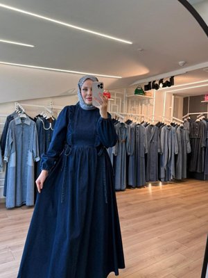 Lacivert Heidi Modeli Denim Kot Elbise