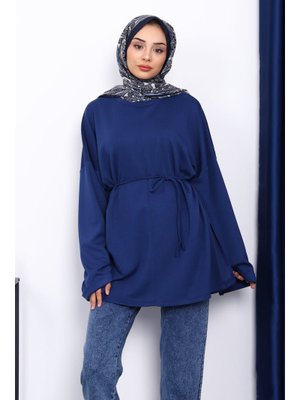 Lacivert Yanları Yırtmaçlı Bel İpli Tunik Lacivert Yanları Yırtmaçlı Bel İpli Tunik
