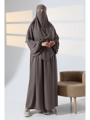 Bej Parça Sufleli Peçeli Robalı Ferace Elbise Takım