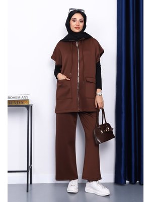 Kahverengi Yelek Pantolonlu Scuba Takım
