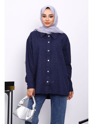 Lacivert Taşlı Gabardin Gömlek Lacivert Taşlı Gabardin Gömlek