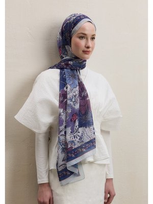 Lavanta Dahlıa Desen İpek Krep Şal