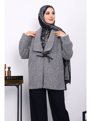 Gri Kemer Detaylı Kaşe Kaban Gri Kemer Detaylı Kaşe Kaban