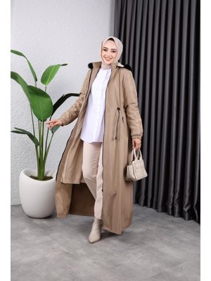 Fermuarlı Cepli Kapüşonlu Bondit Mont