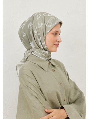 Bej Summer Vibes Desen Pamuk Vual Eşarp Naturel