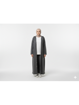 2276_ Antrasit Melanj Kapüşonlu Çıtçıtlı İplik Uzun Kap – Cepli Mevsimlik Dış Giyim 2276_ Antrasit Melanj Kapüşonlu Çıtçıtlı İplik Uzun Kap – Cepli Mevsimlik Dış Giyim