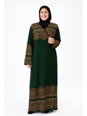 Geometrik Desenli Kruvaze Namaz Elbisesi – Yandan Bağlamalı, Rahat Kalıp Beden