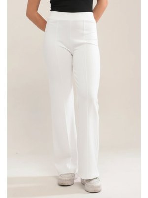 Beyaz Ahves Çımalı İspanyol Paça Pantolon