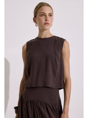 Acı Kahve Modal Kolsuz Kısa Bluz