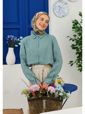 Turuncu Poppy Desen Pamuk Vual Eşarp