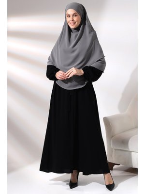 Gri Üç Katlı Peçeli Kısa Şifon Sufle Eşarp Gri Üç Katlı Peçeli Kısa Şifon Sufle Eşarp