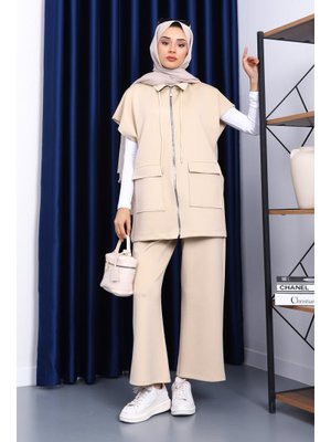 Bej Yelek Pantolonlu Scuba Takım
