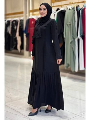 Pilise Detaylı Medine İpeği Elbise & Şal İkili Takım Pilise Detaylı Medine İpeği Elbise & Şal İkili Takım