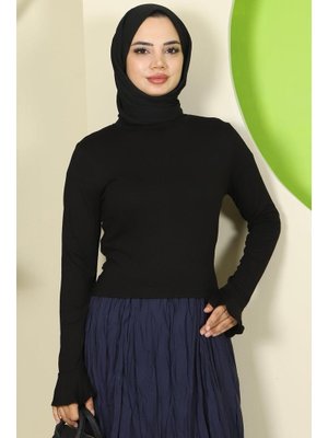 Siyah Manşeti Volanlı Bisiklet Yaka Body Siyah Manşeti Volanlı Bisiklet Yaka Body