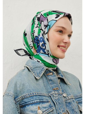 Yeşil Lemonade Desen Pamuk Vual Eşarp Yeşil Lemonade Desen Pamuk Vual Eşarp