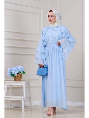 Mavi Fırfır Detaylı Lora Elbise Mavi Fırfır Detaylı Lora Elbise