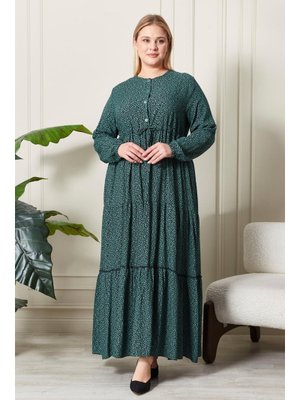 Yeşil Büyük Beden Çıtır Kumaş Düğmeli Elbise Yeşil Büyük Beden Çıtır Kumaş Düğmeli Elbise