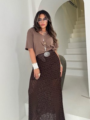 Kahve Uzun Dantel Full Likralı Etek Kahve Uzun Dantel Full Likralı Etek