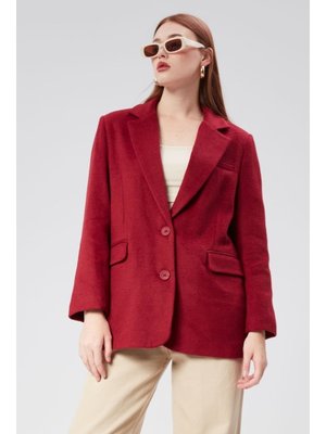 Bordo Kruvaze Yaka Regular Fit Kaşe Ceket