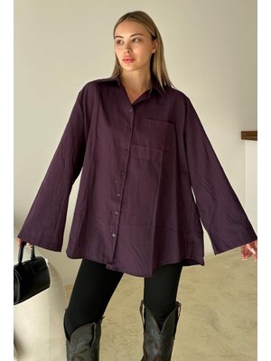 Mürdüm İspanyol Kol Salaş Pamuklu Gömlek Mürdüm İspanyol Kol Salaş Pamuklu Gömlek