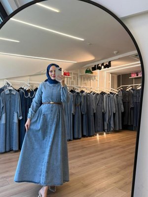 Mavi Prenses Etekli Denim Kot Elbise