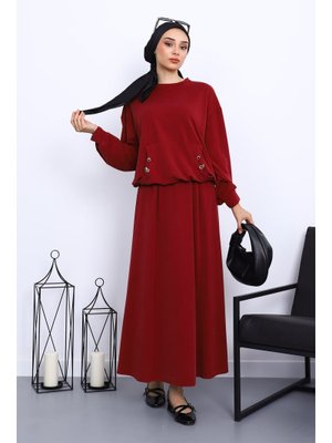 Bordo Cepli Bluz Etekli Takım