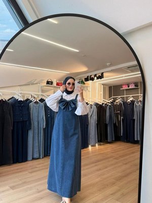 Mavi Fiyonk Detaylı Denim Jile Elbise