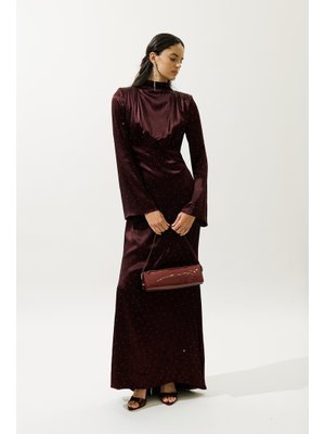 Bordo Mıla Taşlı Abiye Elbise Bordo Mıla Taşlı Abiye Elbise