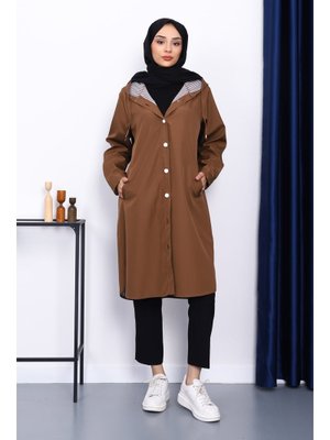 Camel Kapüşonlu Düğme Detaylı Trençkot Camel Kapüşonlu Düğme Detaylı Trençkot