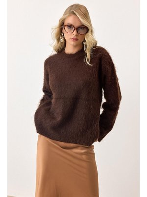 Oversize Tüylü Soft Kazak Kahve