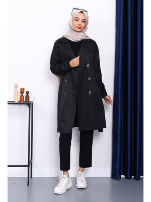 Siyah Kruvaze Yaka Trençkot Siyah Kruvaze Yaka Trençkot