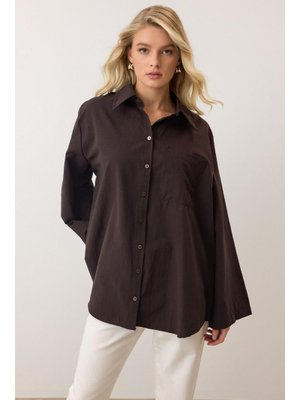 İspanyol Kol Salaş Pamuklu Gömlek Kahve İspanyol Kol Salaş Pamuklu Gömlek Kahve