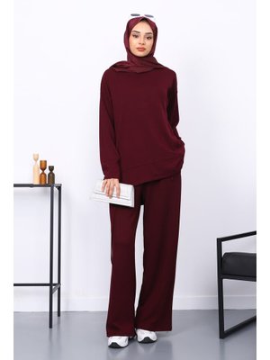 Mürdüm Ön Detaylı Modal Tunik Pantolonlu Takım