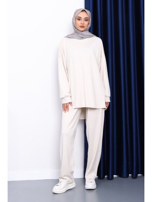 Taş Bisiklet Yaka Tunik Pantolonlu Takım