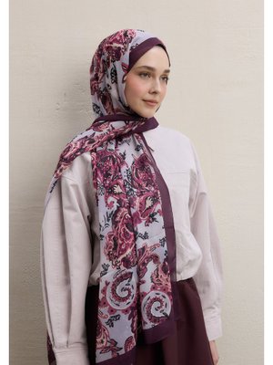 Mürdüm Wıld Flora Desen İpek Krep Şal Mürdüm Wıld Flora Desen İpek Krep Şal