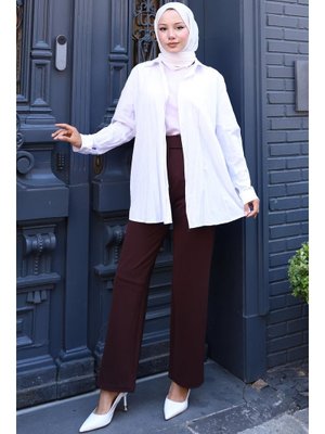 Kahverengi Pensli Cırtlı Palazzo Pantolon Kahverengi Pensli Cırtlı Palazzo Pantolon