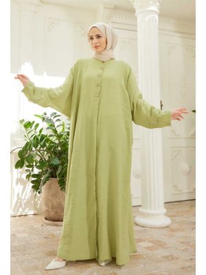 Fıstık Yeşili Modal Süs Düğmeli Abaya Fıstık Yeşili Modal Süs Düğmeli Abaya