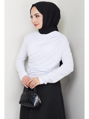Beyaz Balıkçı Yaka Büzgü Detaylı Body Beyaz Balıkçı Yaka Büzgü Detaylı Body