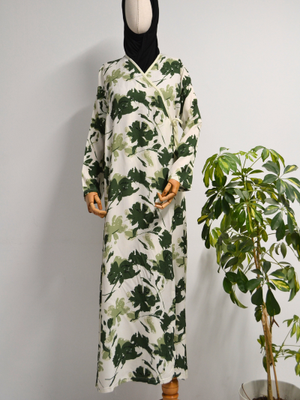 Beden Yaprak Desenli Kruvaze Namaz Elbisesi – Viskon, Yandan Bağlamalı Beden Yaprak Desenli Kruvaze Namaz Elbisesi – Viskon, Yandan Bağlamalı