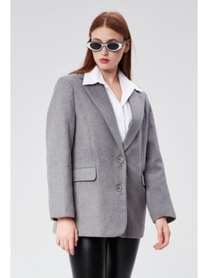 Gri Kruvaze Yaka Regular Fit Kaşe Ceket