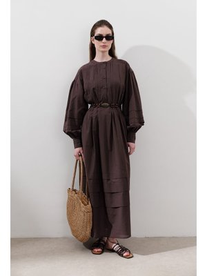 Kahverengi Nervürlü Geniş Elbise Kahverengi Nervürlü Geniş Elbise