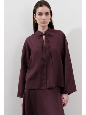 Mürdüm Keten Bağlamalı Bluz