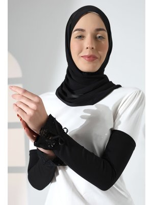 Siyah Pratik Kolluk Dantel Detaylı Penye Namaz Kolluğu Siyah Pratik Kolluk Dantel Detaylı Penye Namaz Kolluğu