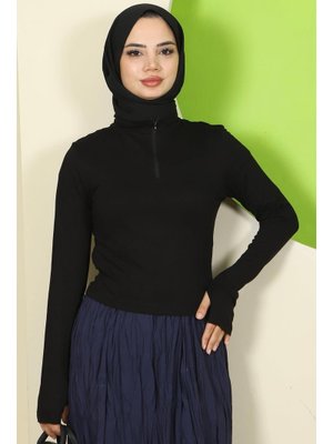 Siyah Yarım Fermuarlı Body Siyah Yarım Fermuarlı Body