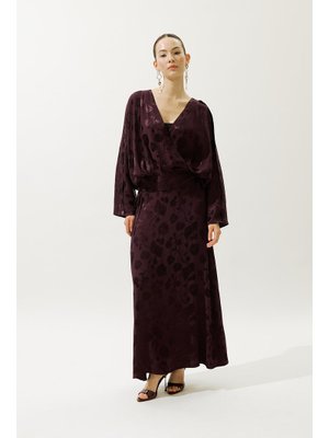 Bordo Jakarlı Saten Etek Bordo Jakarlı Saten Etek