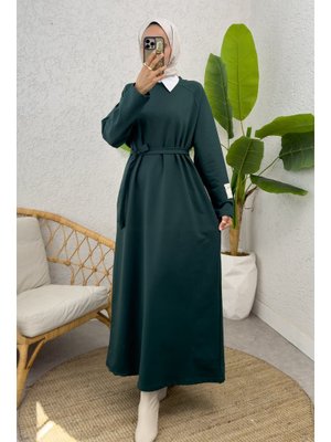 Zümrüt Yeşili İki İplik Kuşaklı Elbise Zümrüt Yeşili İki İplik Kuşaklı Elbise