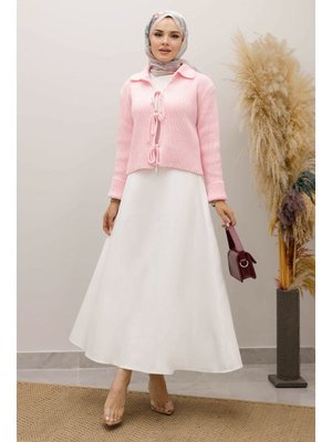 Pembe Bağcıklı Triko Hırka Pembe Bağcıklı Triko Hırka