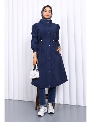 Lacivert Çıtçıtlı Bel Lastikli Trençkot Lacivert Çıtçıtlı Bel Lastikli Trençkot