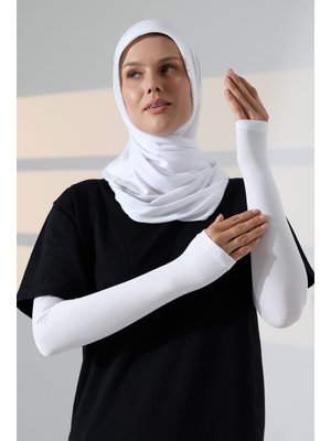 Avuç İçi Uzun Penye Kolluk Beyaz